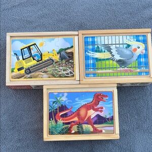 Melissa & Doug Colorful Wooden Jigsaw Puzzle 3 sets. 12 puzzles, 12 pieces each